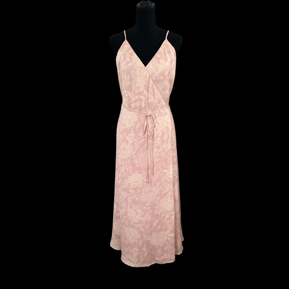 Madewell Dresses & Skirts - Madewell (Re)sourced Crepe Cami Wrap Dress L Pink Pindot Blooms Soft Girl Dainty